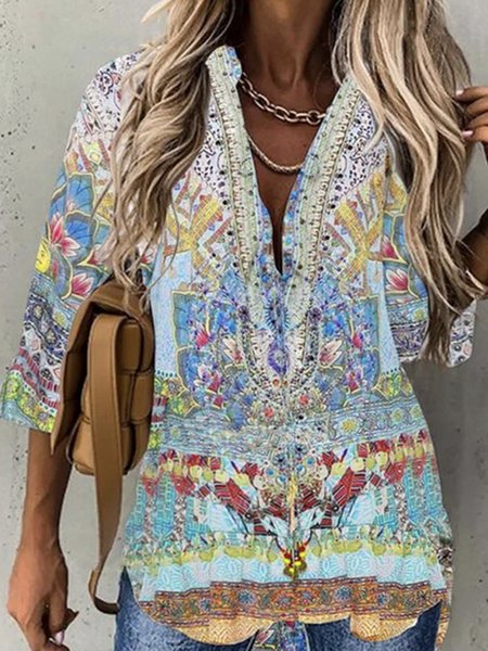

Vacation Loosen Long Sleeve Blouse, Multicolor, Shirts & Blouses