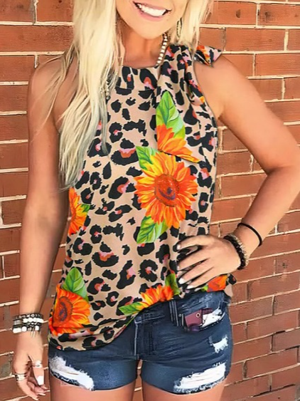 

Regular Fit Leopard Casual Woven Tank, Orange, Tanks & Camis