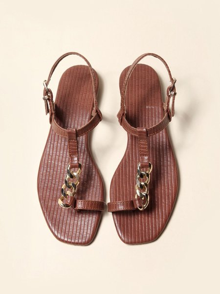 

Ladies Chain Flat Thong Sandals, Brown, Sandals