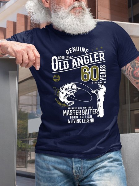 

Premium Funny 60 Year Old Angler Motif Fisherman T-shirt, Purplish blue, T-shirts