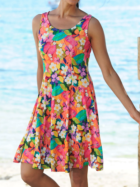 

Plus size Casual Sleeveless Floral Dresses, Multicolor, Mini Dresses
