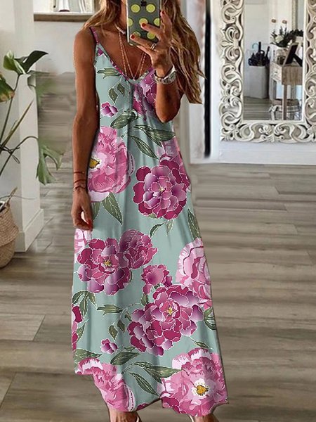 

Vacation Floral Loosen Spaghetti Maxi Sleeveless Knitting Dresses, Flower, Maxi Dresses