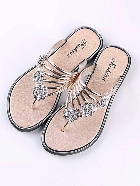 

Women's Diamond Flat Thong Sandals, Champagne, Sandals & Slippers