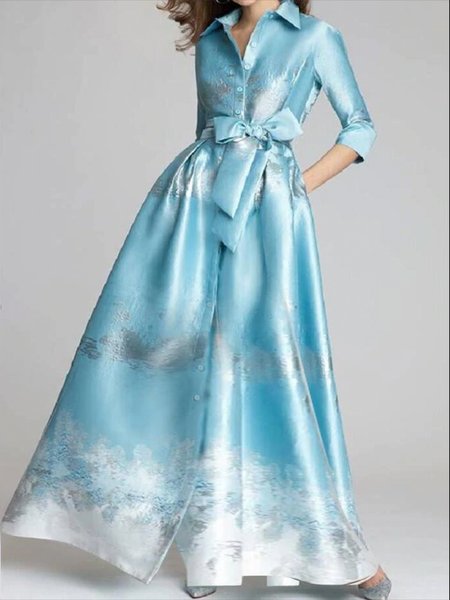 

Ombre Elegant Shirt Collar Formal Maxi Dress, Blue, Maxi Dresses