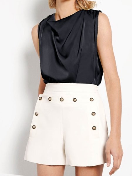

Summer Sleeveless Lightweight Simple Cowl Neck Short Sleeve Tops, Black, Tunics
