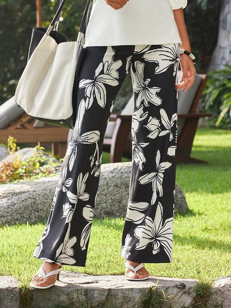 

Loosen Floral Pants, Black, Pants