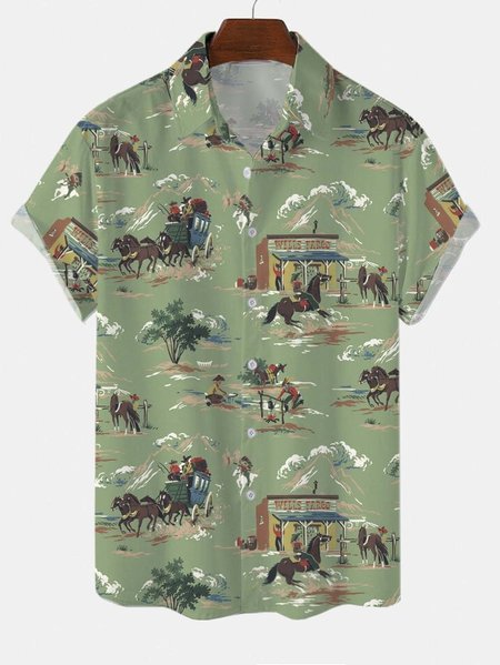 

Wild West Casual Short Sleeve Shirts, Green, Short Sleeves Shirts