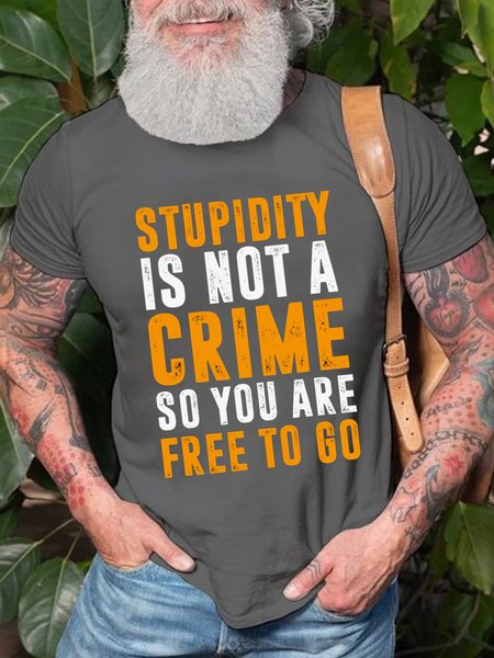 

Funny Stupidity is not a crime so you are free to go Short Sleeve Crew Neck Vintage Short Sleeve T-Shirt, Deep gray, T-shirts