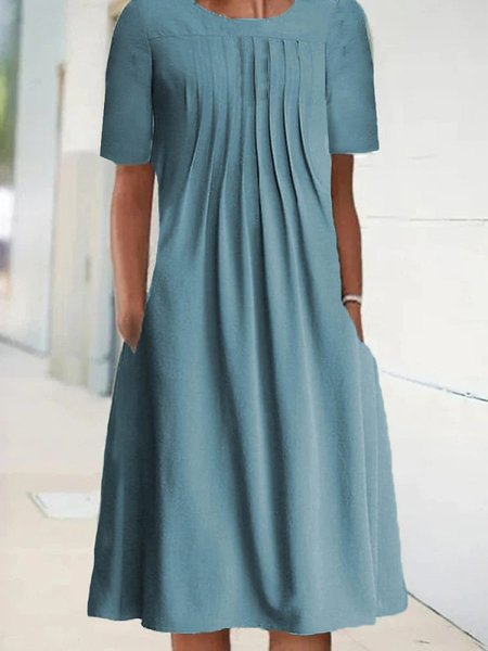 

Basics Cotton Blends Short Sleeve Knit Dress, Blue, Midi Dresses