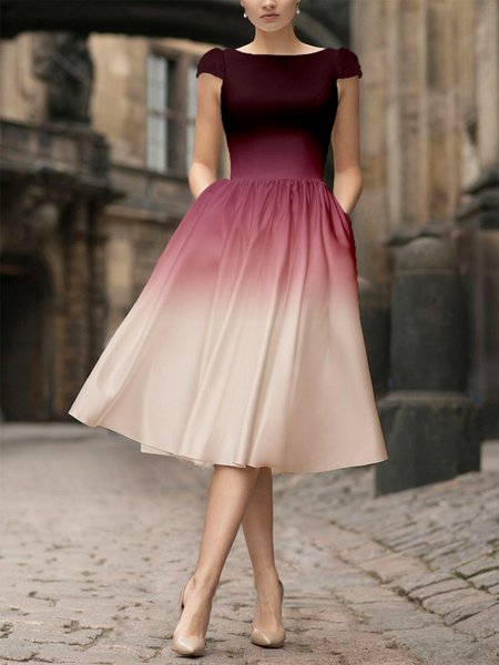 

Elegant Regular Fit Cap Sleeve Midi Dress, Crimson, Midi Dresses