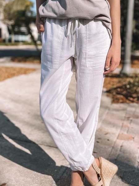

Casual Solid Simple Pants, White, Bottoms
