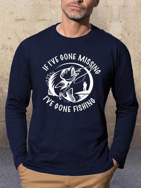 

I’ve Gone Missing I’ve Gone Fishing Long Sleeve T-Shirt, Dark blue, Long Sleeves