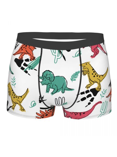 Animal Dinosaur Casual Men's Underwear, White, Shorts