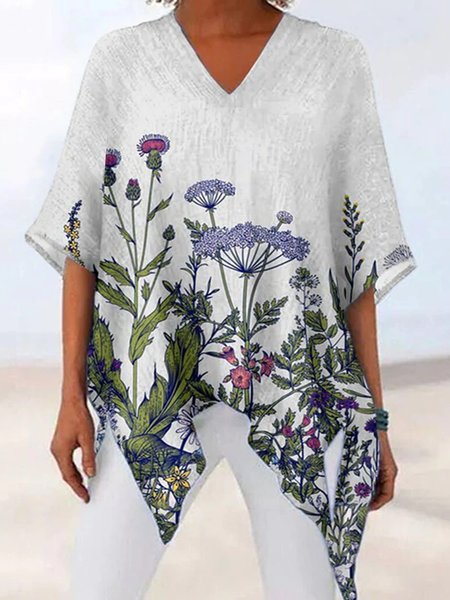 

V Neck Loosen Short Sleeve Tops, Green, Tops