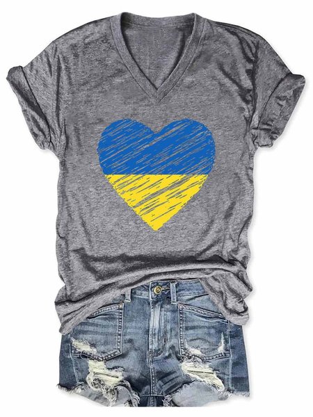 

Ukraine Heart Women's Short Sleeve T-Shirt, Gray, T-shirts