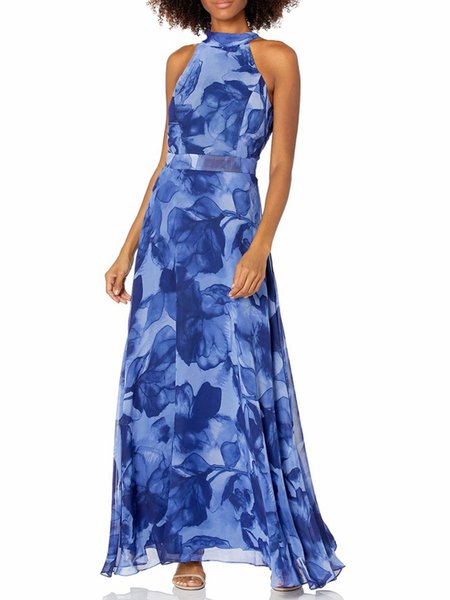 

Floral Vacation Sleeveless Woven Dress, Blue, Maxi Dresses
