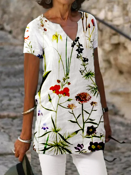 

V Neck Vacation Short Sleeve Tops, White, Tops