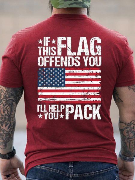 

Men's If This Flag Offends You I'll Help You Pack Crew Neck Cotton Short Sleeve Short Sleeve T-Shirt, Red, T-shirts