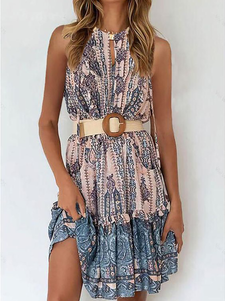 

Plus size Boho Casual Sleeveless Dresses, Blue, Mini Dresses