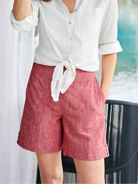 

Casual Loosen Solid Shorts Bermuda, Coral, Bottoms