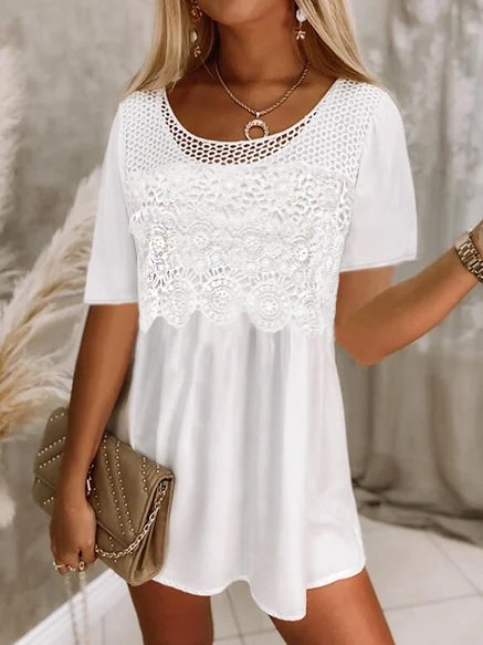 

Cotton Blends Plain Basics Short Sleeve Tops, White, Tunics