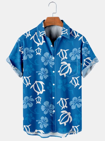 

Men's Casual Breathable Short Sleeve Hawaiian Shirt, Blue, Men's Floral shirt