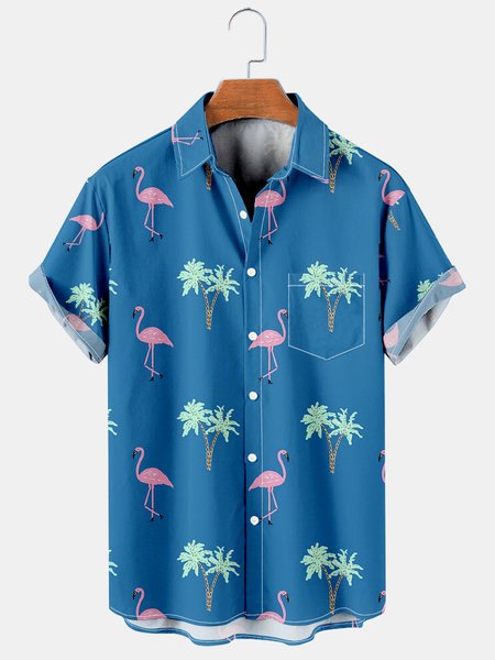 

Men's Coconut Printed Casual Short Sleeve Hawaiian Shirt with Chest Pocket, Blue, Men's Floral shirt