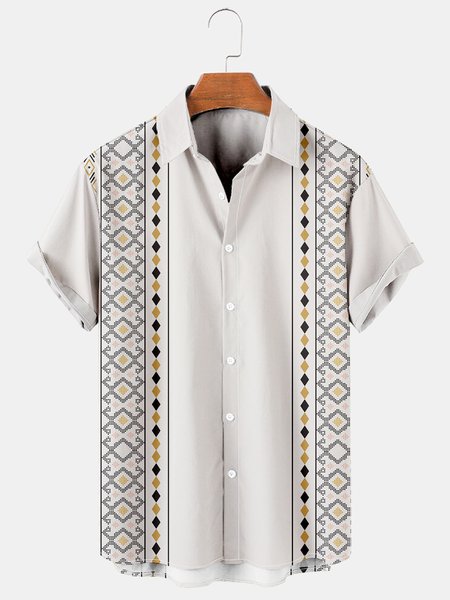 

Men's Renaissance Vintage Striped Print Casual Breathable Short Sleeve Shirt, Apricot, Men's Floral shirt