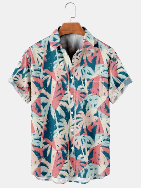 

Men's Coconut Casual Breathable Short Sleeve Hawaiian Shirt with Chest Pocket, Blue, Men's Floral shirt