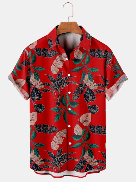 

Men's Casual Breathable Short Sleeve Hawaiian Shirt, Red, Men's Floral shirt
