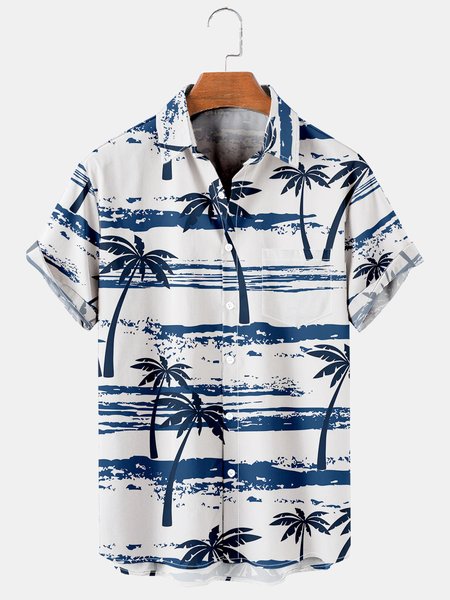 

Men's Coconut Tree Breathable Short Sleeve Hawaiian Shirt, Blue, Men's Floral shirt
