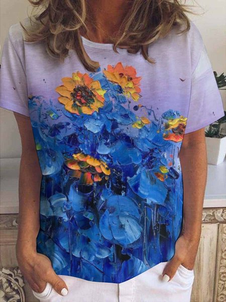 

Sunflower Oil Painting Abstract Print Short Sleeve T-Shirt, As picture, T-shirts