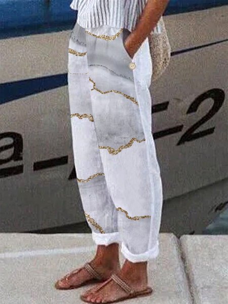 

Casual Ombre Pockets Pants, White, Bottoms