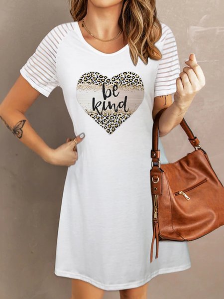 

Crew Neck Leopard Printed Casual Short Sleeve Knit Dress, White, Dresses