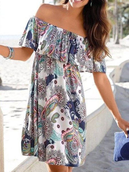 

Casual Paisley Short Sleeve Woven Dress, Multicolor, Mini Dresses
