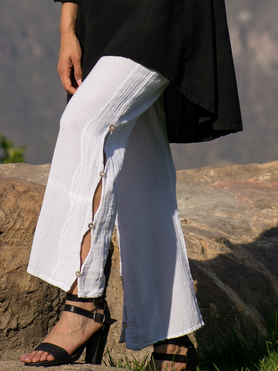 

Plain Cotton Casual Pants, White, Pants