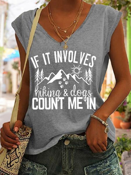 

If It Involves Hiking and Dogs Count Me in V Neck Knit Tank, Gray, Tank Tops