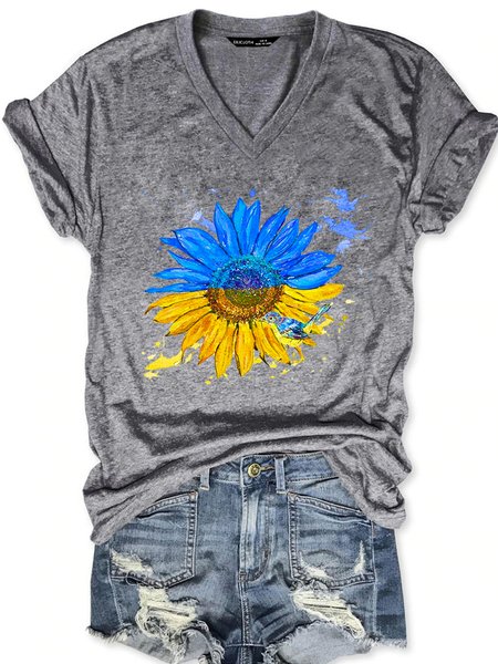 

Support Ukraine Charity Sunflower Nightingale Short Sleeve T-Shirt, Gray, T-shirts