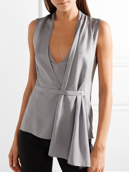 

V Neck Simple Top, Gray, Tunics