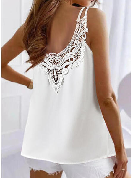 

Loosen Plain Casual Women Tank, White, Tanks & Camis