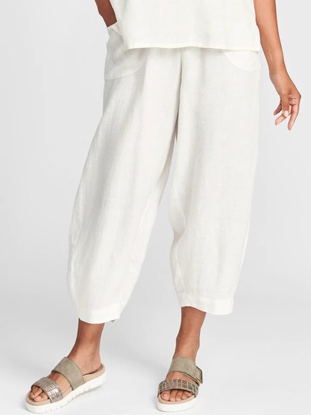 

Casual Pockets Pain Loosen Pants, White, Bottoms
