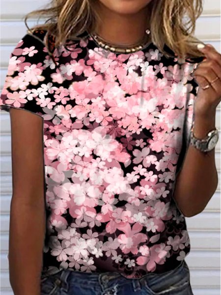 

Floral print designer hot and comfortable women's knitted tee, Multicolor, T-Shirts