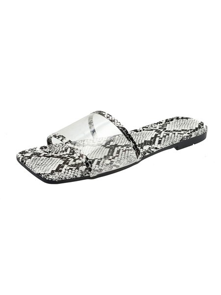 

Snake Print Plain Color Transparent Upper Square Toe Slippers, Snakeskin, Slippers