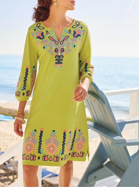 

Casual Tribal Cotton Blends Long Sleeve Knit Dress, Multicolor, Mini Dresses