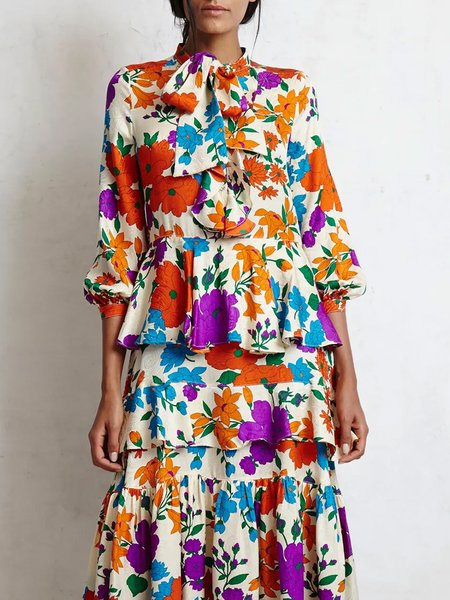 

Floral Loosen Pastoral Long Sleeve Top, Multicolor, Tops
