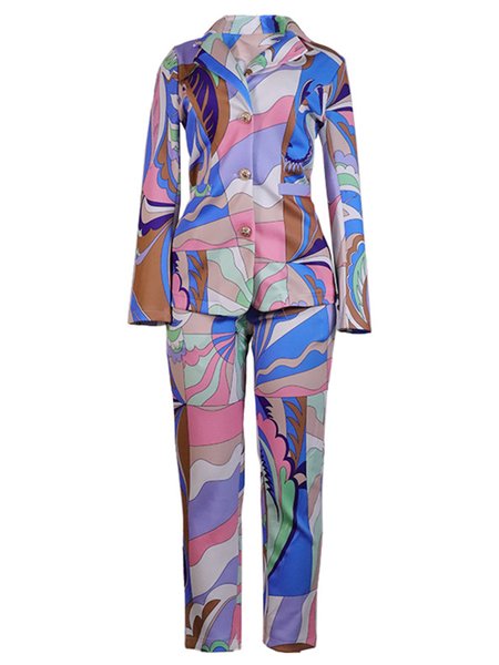 

Work Flat Collar Long Sleeve Regular Fit Suit, Blue, Pants Set