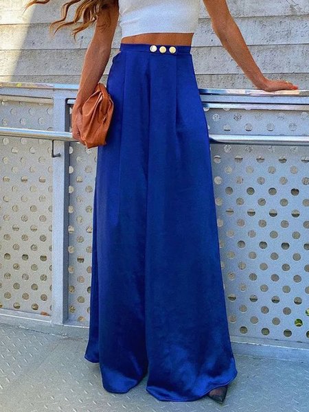 

Solid Daily Simple Regular fit Wide Leg Pants, Blue, Wide Leg Pants