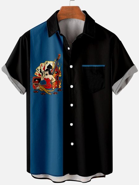 

Mens Retro Music Casual Short Sleeve Shirt, Black, Short Sleeves Shirts