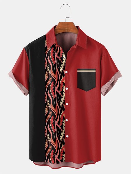 

Vintage Pattern Graphic Men's Casual Short Sleeve Shirt, Red, Men's Floral shirt