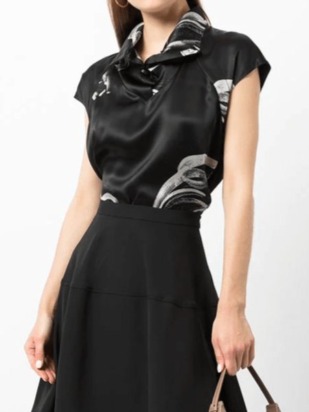 

Summer Cap sleeve Lightweight Elegant Regular Fit Short Sleeve Tops, Black, Tops